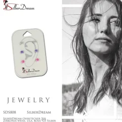 SilberDream Ohrstecker 3er Zirkonia weiß, lila, rosa 925 Silber Ohrring SDS808