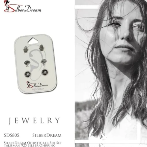 SilberDream Ohrstecker 3er Set Talisman 925 Silber Ohrring SDS805