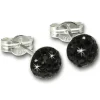 SilberDream Ohrstecker Halbkugel schwarz 925 Glitzer Kristalle GSO221S