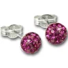 SilberDream Ohrstecker Halbkugel pink 925 Glitzer Kristalle GSO221P