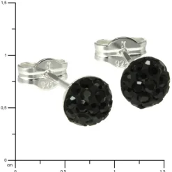 SilberDream Ohrstecker Halbkugel schwarz 925 Glitzer Kristalle GSO221S
