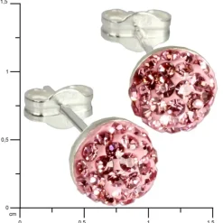 SilberDream Ohrstecker Halbkugel rosa 925er Glitzer Kristalle GSO217A