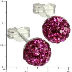 SilberDream Ohrstecker Halbkugel pink 925er Glitzer Kristalle GSO217P
