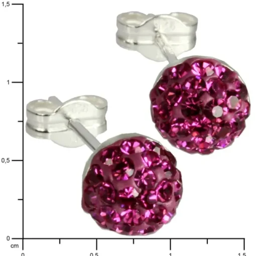 SilberDream Ohrstecker Halbkugel pink 925er Glitzer Kristalle GSO217P