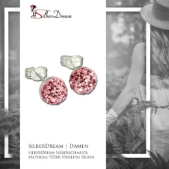 SilberDream Ohrstecker Halbkugel rosa 925er Glitzer Kristalle GSO217A