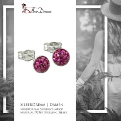 SilberDream Ohrstecker Halbkugel pink 925 Glitzer Kristalle GSO221P