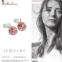 SilberDream Ohrstecker Halbkugel rosa 925er Glitzer Kristalle GSO217A
