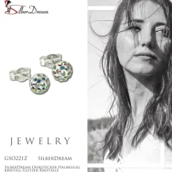 SilberDream Ohrstecker Halbkugel kristall Glitzer Kristalle GSO221Z