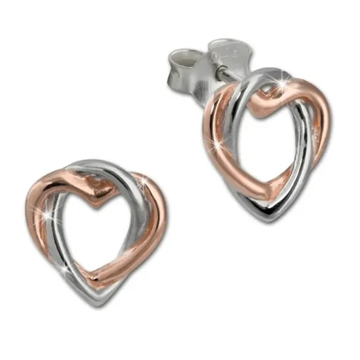 SilberDream Ohrstecker Herz rose vergoldet 925 Silber Damen Ohrringe SDO452E