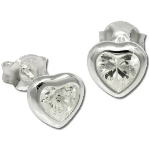 SilberDream Ohrstecker Herz mit Zirkonia weiß Silber Ohrringe SDO792W