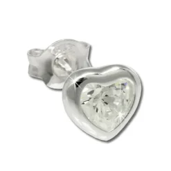 SilberDream Ohrstecker Herz mit Zirkonia weiß Silber Ohrringe SDO792W