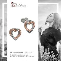 SilberDream Ohrstecker Herz rose vergoldet 925 Silber Damen Ohrringe SDO452E