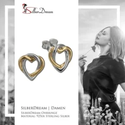 SilberDream Ohrstecker Herz vergoldet 925 Silber Damen Ohrringe SDO452Y