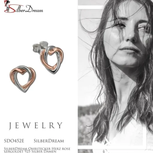 SilberDream Ohrstecker Herz rose vergoldet 925 Silber Damen Ohrringe SDO452E