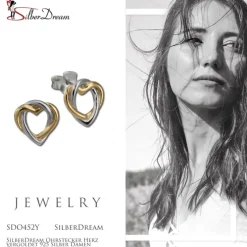 SilberDream Ohrstecker Herz vergoldet 925 Silber Damen Ohrringe SDO452Y
