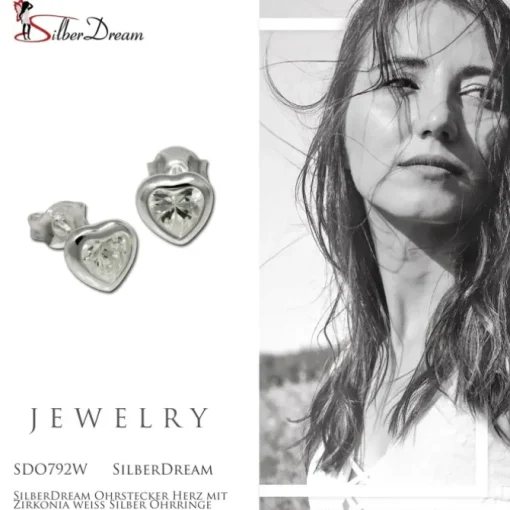SilberDream Ohrstecker Herz mit Zirkonia weiß Silber Ohrringe SDO792W