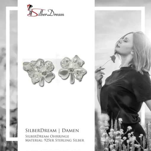 SilberDream Ohrstecker Kleeblatt weiße Zirkonia Silber Ohrringe SDO790W