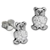 SilberDream Ohrstecker Knuddelbär weiß 925er Glitzer Kristalle GSO607W