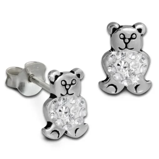 SilberDream Ohrstecker Knuddelbär weiß 925er Glitzer Kristalle GSO607W