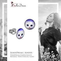 SilberDream Ohrstecker Logo Print Katze Kinder Damen Ohrring 925 Silber SDO85131