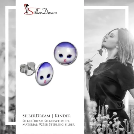 SilberDream Ohrstecker Logo Print Katze Kinder Damen Ohrring 925 Silber SDO85131