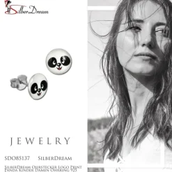 SilberDream Ohrstecker Logo Print Panda Kinder Damen Ohrring 925 Silber SDO85137