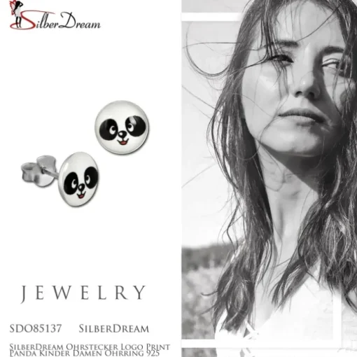 SilberDream Ohrstecker Logo Print Panda Kinder Damen Ohrring 925 Silber SDO85137