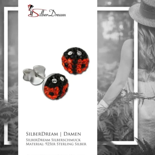 SilberDream Ohrstecker Marienkäfer orange 925er Glitzer Kristalle GSO604O