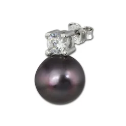 SilberDream Ohrstecker Perle schwarz Zirkonia Damen 925er Silber SDO1738S