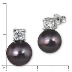 SilberDream Ohrstecker Perle schwarz Zirkonia Damen 925er Silber SDO1738S