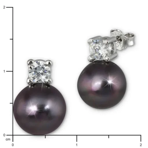SilberDream Ohrstecker Perle schwarz Zirkonia Damen 925er Silber SDO1738S