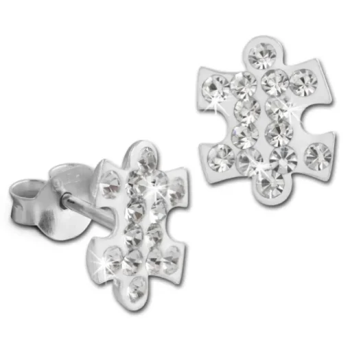 SilberDream Ohrstecker Puzzle Zirkonia weiß 925er Silber Ohrring SDO8033W