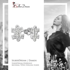 SilberDream Ohrstecker Puzzle Zirkonia weiß 925er Silber Ohrring SDO8033W
