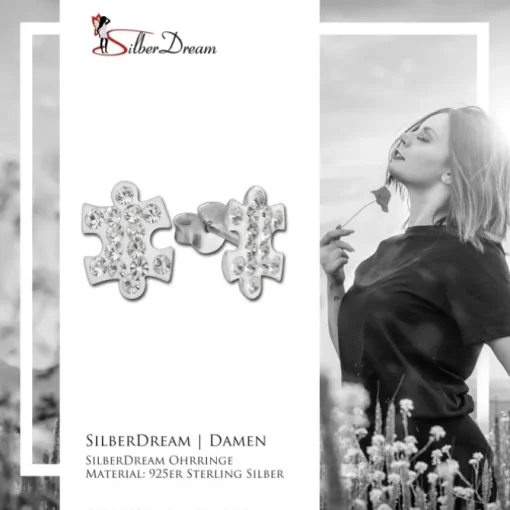 SilberDream Ohrstecker Puzzle Zirkonia weiß 925er Silber Ohrring SDO8033W