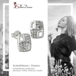 SilberDream Ohrstecker Rechteck Zirkonia weiß 925er Silber Ohrring SDO8025W
