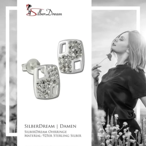 SilberDream Ohrstecker Rechteck Zirkonia weiß 925er Silber Ohrring SDO8025W