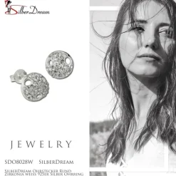 SilberDream Ohrstecker Rund Zirkonia weiß 925er Silber Ohrring SDO8028W