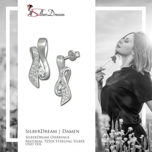 SilberDream Ohrstecker Schleife Zirkonia weiß, teilmattiert SDO297PW