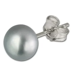 SilberDream Ohrstecker Süßwasser Perle grau 10mm 925 Silber SDO110K