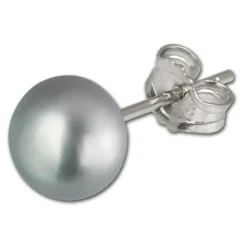 SilberDream Ohrstecker Süßwasser Perle grau 9mm 925 Silber SDO109K