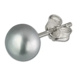 SilberDream Ohrstecker Süßwasser Perle grau 8mm 925 Silber SDO108K