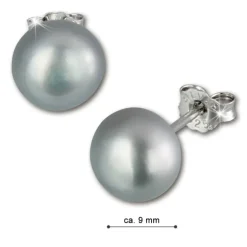 SilberDream Ohrstecker Süßwasser Perle grau 9mm 925 Silber SDO128K