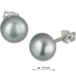 SilberDream Ohrstecker Süßwasser Perle grau 10mm 925 Silber SDO110K