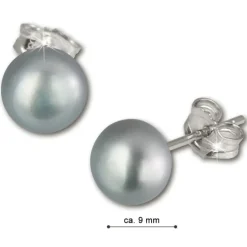 SilberDream Ohrstecker Süßwasser Perle grau 9mm 925 Silber SDO109K