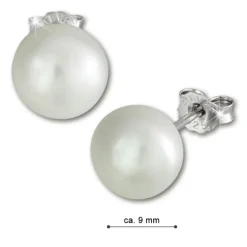 SilberDream Ohrstecker Süßwasser Perle weiß 9mm 925 Silber SDO128W