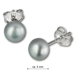 SilberDream Ohrstecker Süßwasser Perle 5mm grau 925er Silber SDO105K