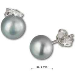 SilberDream Ohrstecker Süßwasser Perle grau 8mm 925 Silber SDO108K