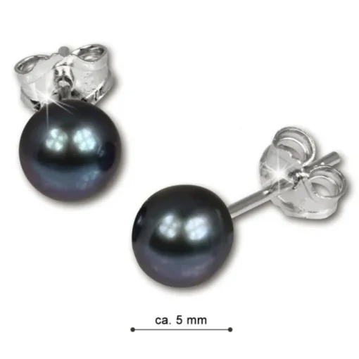 SilberDream Ohrstecker Süßwasser Perle 5mm schwarz 925 Silber SDO105S