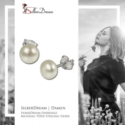 SilberDream Ohrstecker Süßwasser Perle weiß 9mm 925 Silber SDO109W