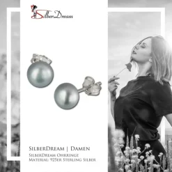 SilberDream Ohrstecker Süßwasser Perle grau 9mm 925 Silber SDO109K